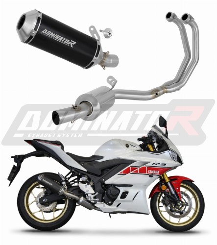 Yamaha YZF-R3 2022 Exhaust Muffler Manifold Collector Auspuff Sportauspuff Silencer Echappement Silencieux Scarico Marmitta Scarichi Escape Wydech Tłumik Kolektor OV BLACK DOMINATOR Full Exhaust System EX x